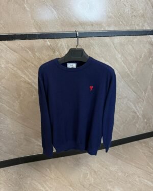 Ami Sweater Blue, Red Logo