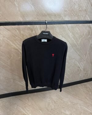 Ami Sweater Black, Red Logo