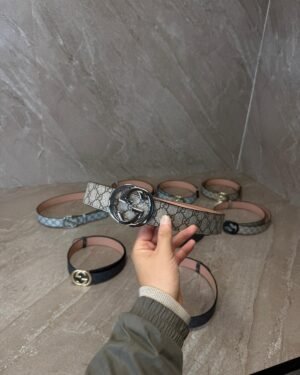 Gucci Brown Riem, Zilvere Logo