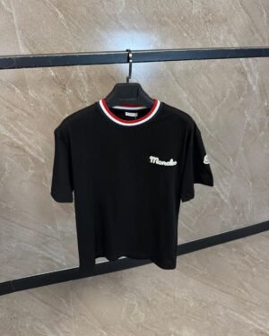 Moncler T-Shirt Zwart, Rand Kraag