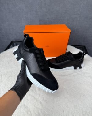 Hermes Bouncing Black White Leather, Zwarte Veters