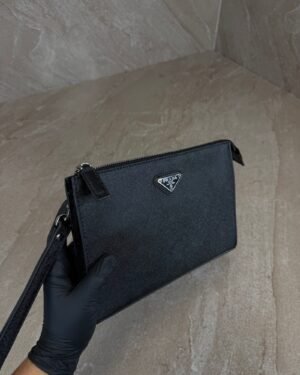 Prada Saffiano Leather Pouch Bag Black