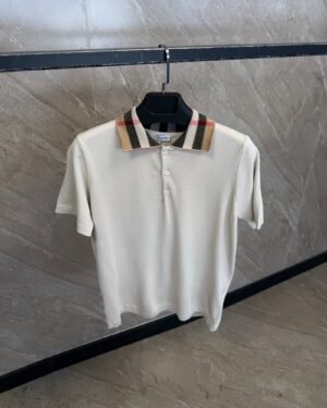 Burberry Check Collar Cotton Polo Shirt Beige