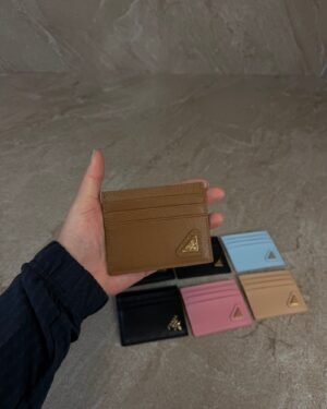 Prada Saffiano Leather Card Holder Brown