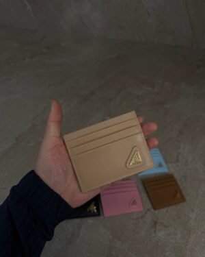 Prada Saffiano Leather Card Holder Beige