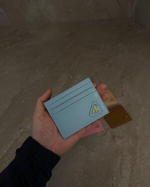 Prada Saffiano Leather Card Holder Light Blue