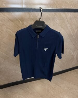 Prada Milano Zipper Polo Navy