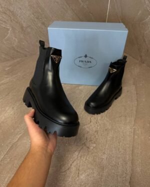 Prada Monolith Black Leather Chelsea Boots