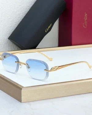 Cartier Panthere 3D Sun Glasses, Gold & Blue Glasses