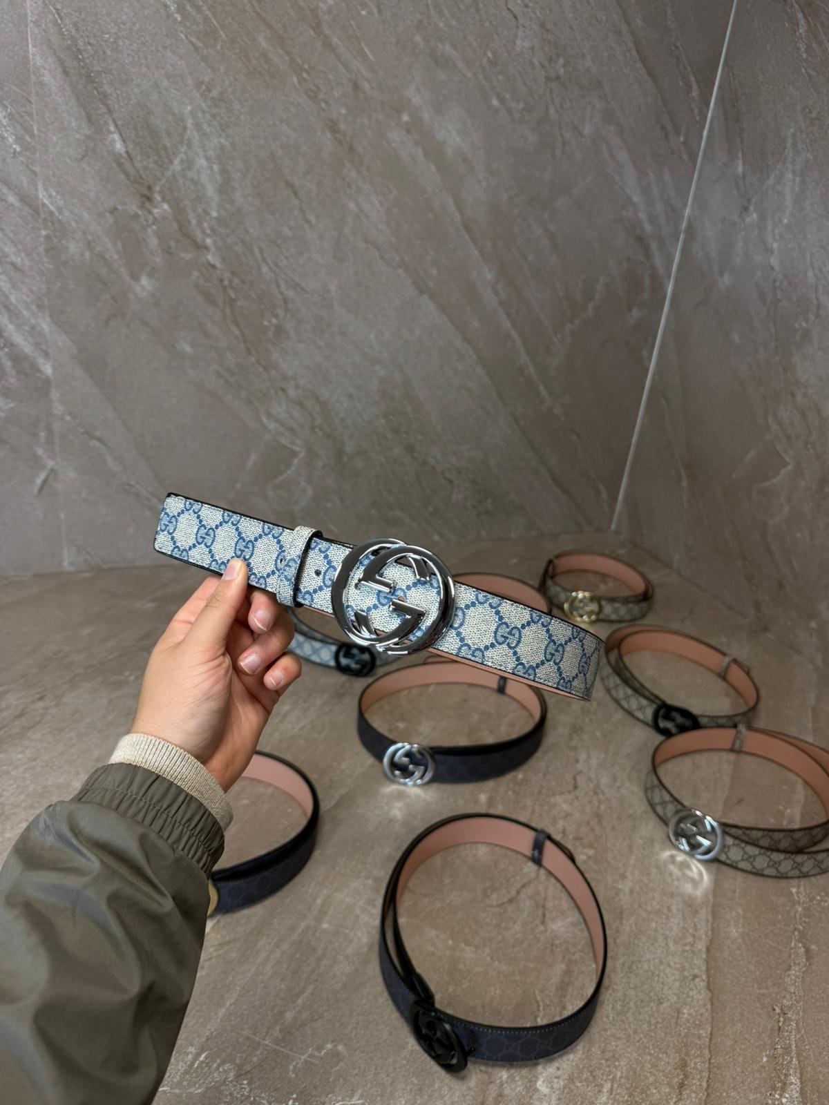 Gucci Blue Riem, Zilvere Logo