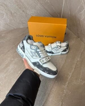 Louis Vuitton Trainer Velcro Strap Monogram Denim Sneakers Grey