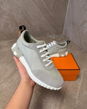 Hermes Bouncing Light Grey Leather Sneakers