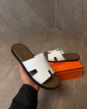 Hermes Izmir Suede White Slippers