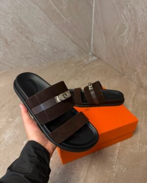 Hermes Jackson Sandal Dark Brown Suede