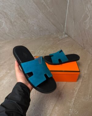 Hermes Izmir Suede Blue Slippers