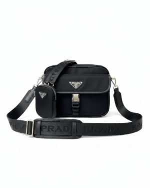 Prada Re-Nylon Leather-Trimmed Bag In Black