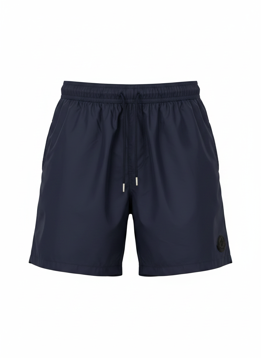 Moncler Small Black Logo Swim Short Navy Blue