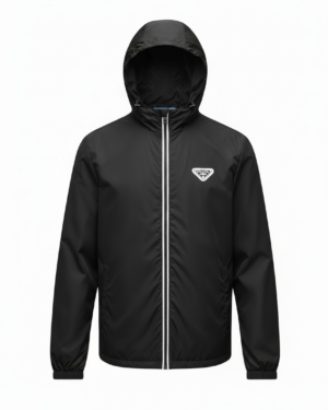 Prada Re-Nylon White Zipper Windbreaker Black