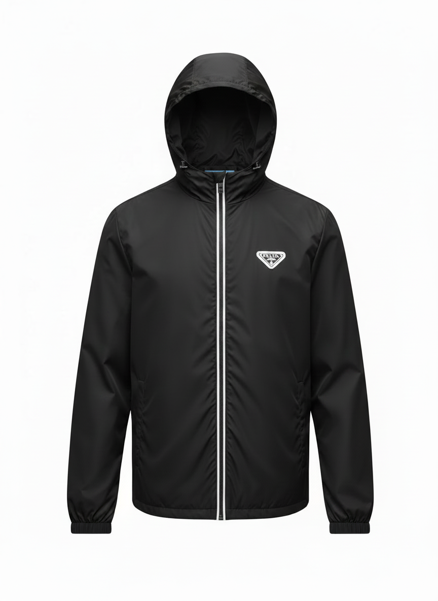 Prada Re-Nylon White Zipper Windbreaker Black