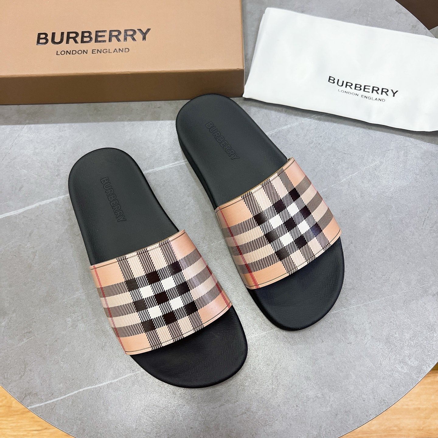 Burberry Furley Check Slippers Beige