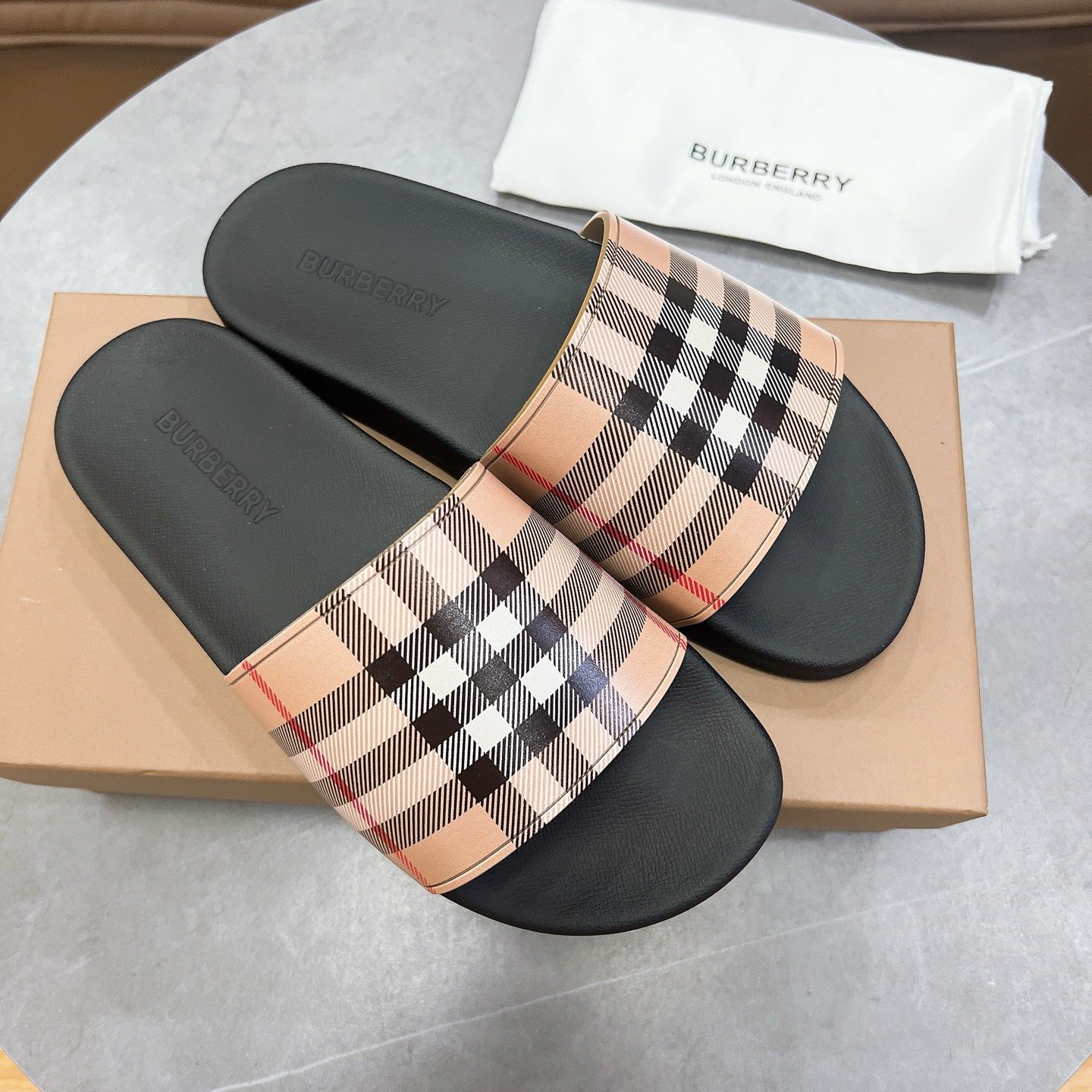 Burberry Furley Check Slippers Beige