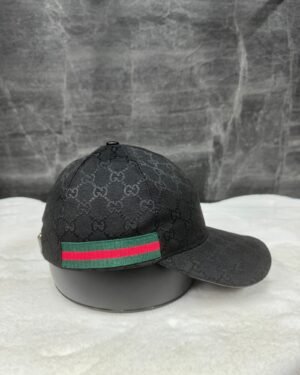 Gucci GG Pattern Cap Black With Green Red Lines