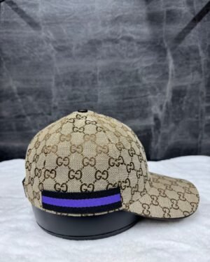 Gucci GG Pattern Cap Beige With Black Blue Lines