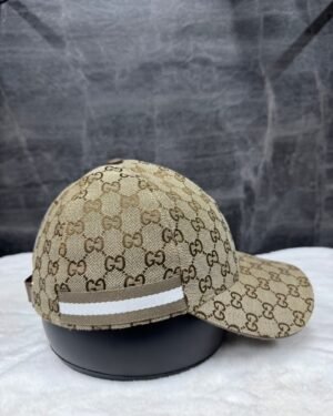 Gucci GG Pattern Cap Beige With Brown White Lines