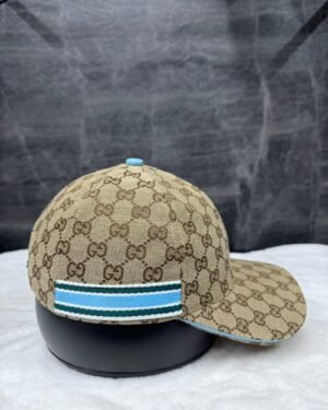 Gucci GG Pattern Cap Beige With White Green Blue Lines