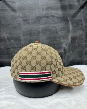 Gucci GG Pattern Cap Beige With White Red Black Lines