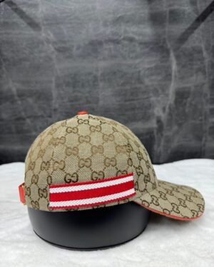 Gucci GG Pattern Cap Beige With Red White Lines