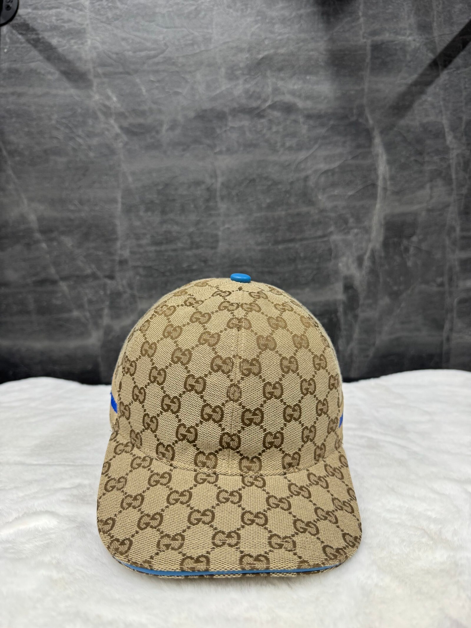 Gucci GG Pattern Cap Beige With Beige Blue Lines
