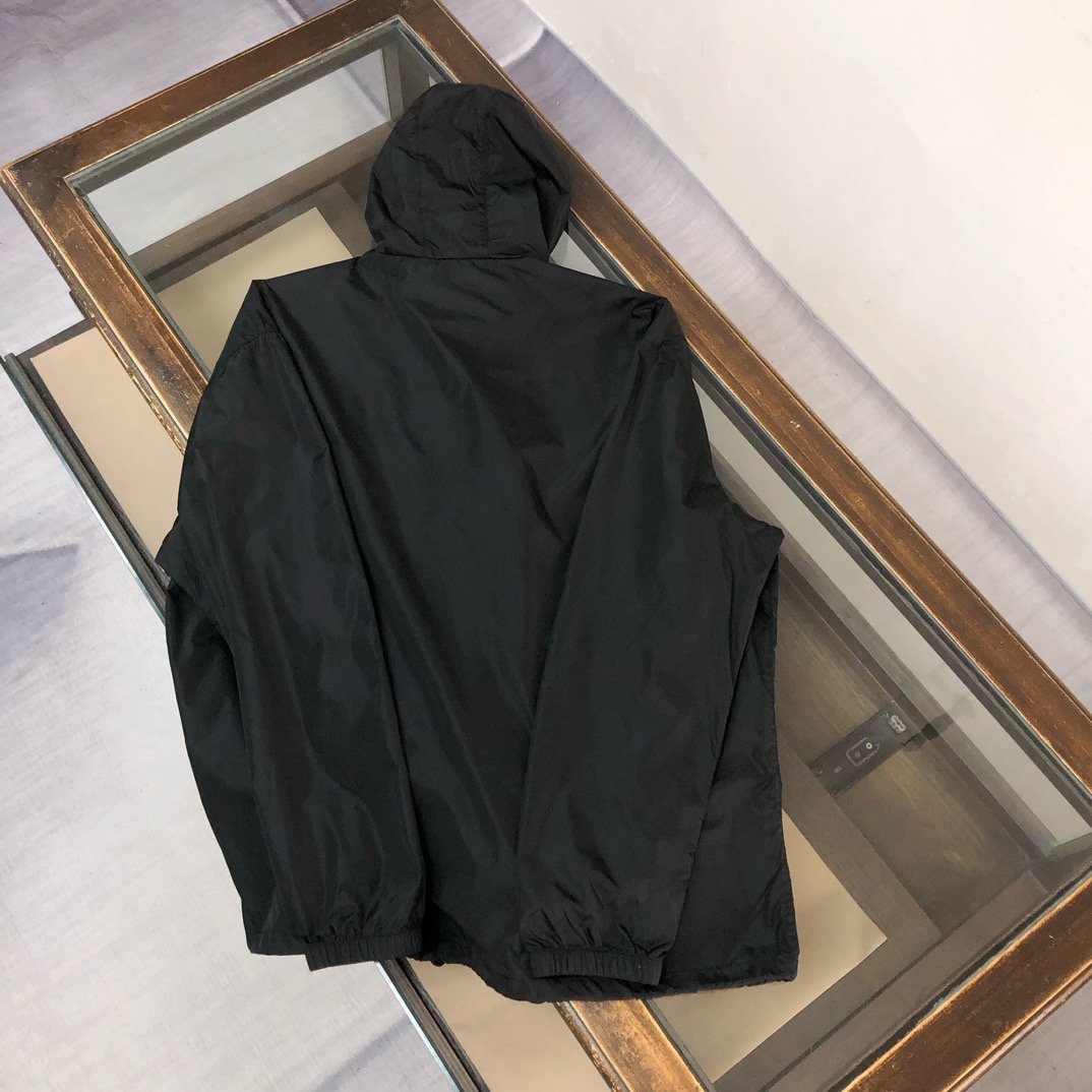Prada Re-Nylon White Zipper Windbreaker Black