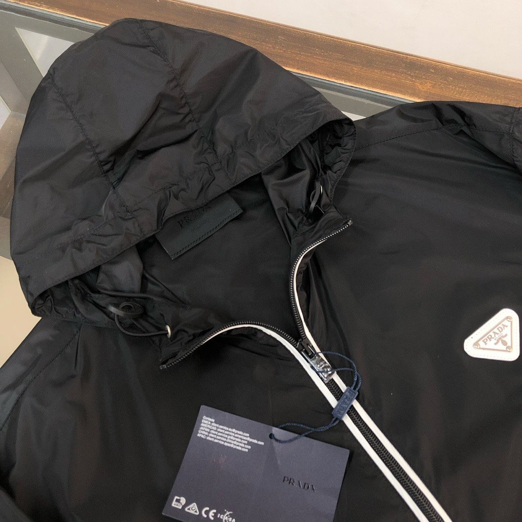 Prada Re-Nylon White Zipper Windbreaker Black