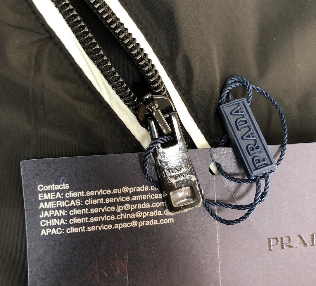 Prada Re-Nylon White Zipper Windbreaker Black
