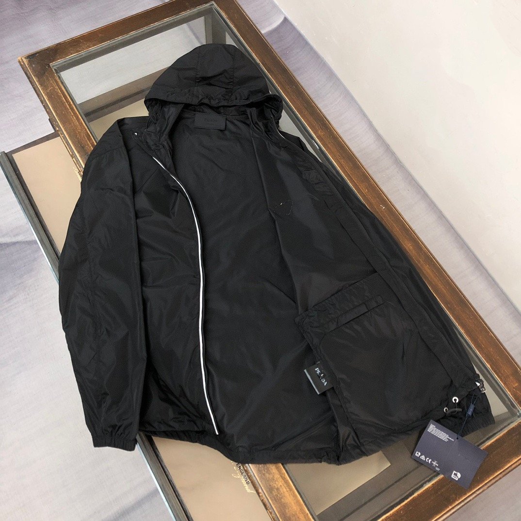 Prada Re-Nylon White Zipper Windbreaker Black