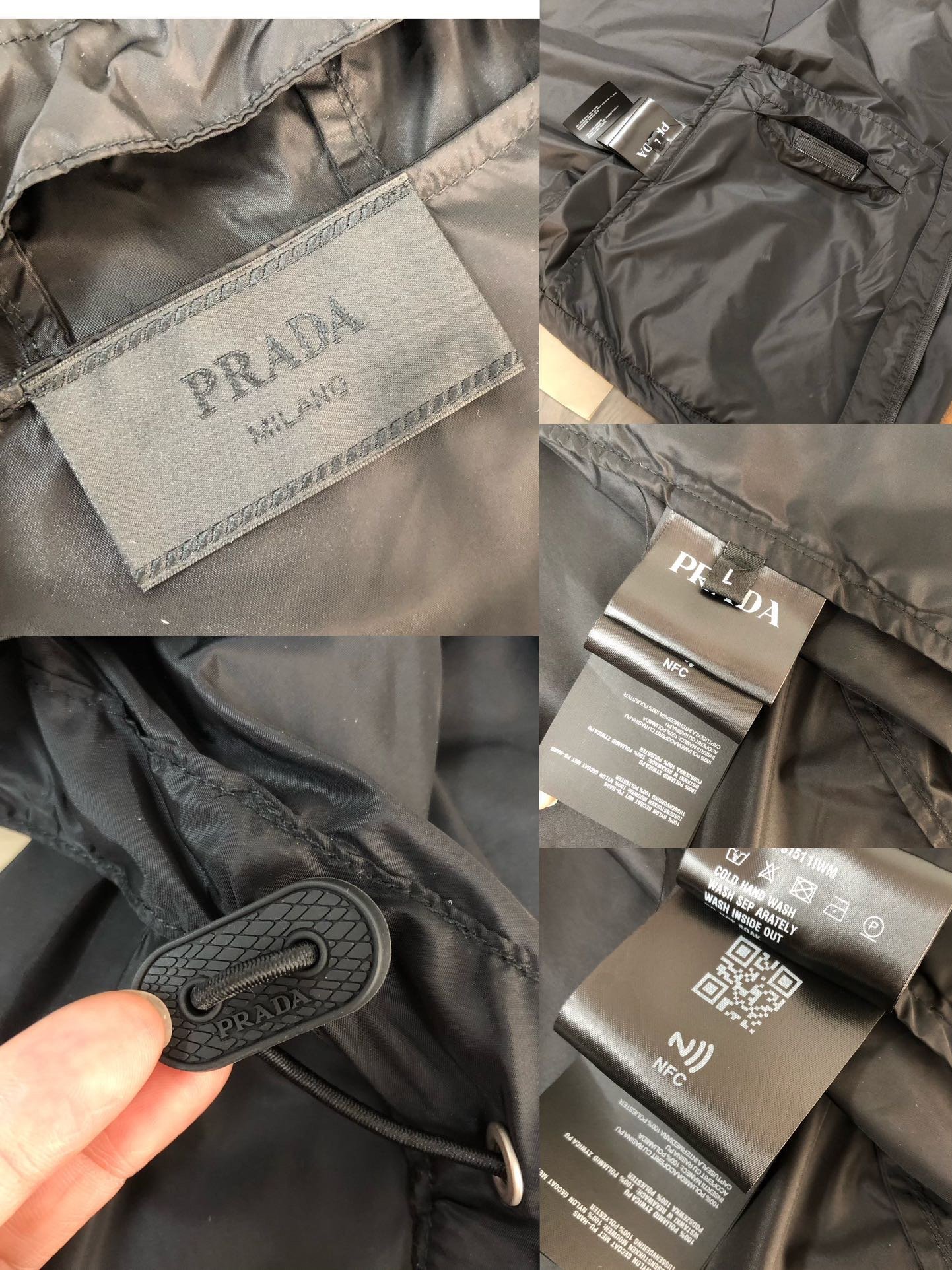 Prada Re-Nylon White Zipper Windbreaker Black
